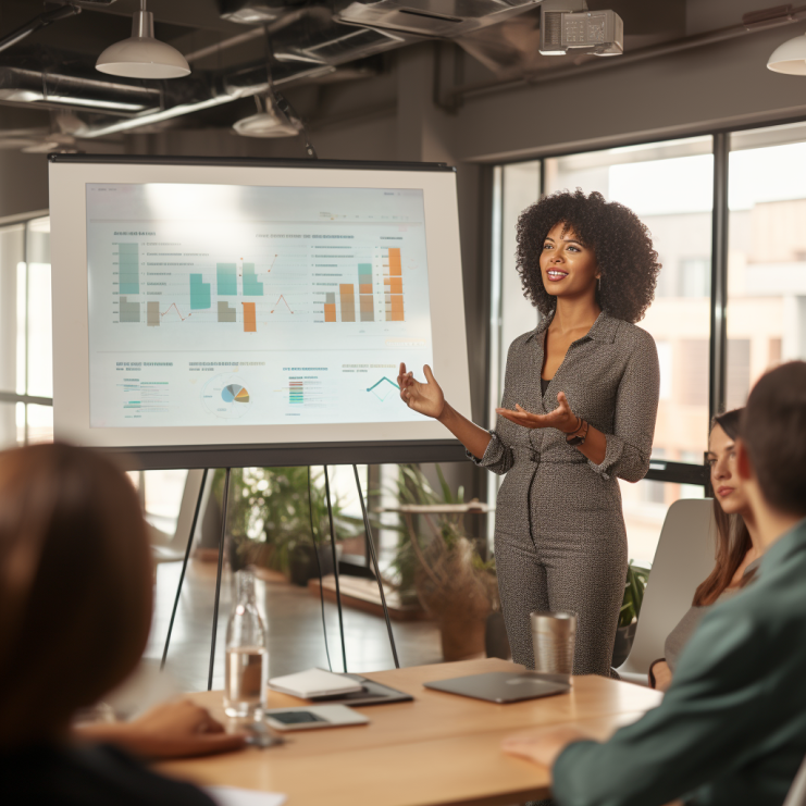 PLR, African American woman giving a presentation